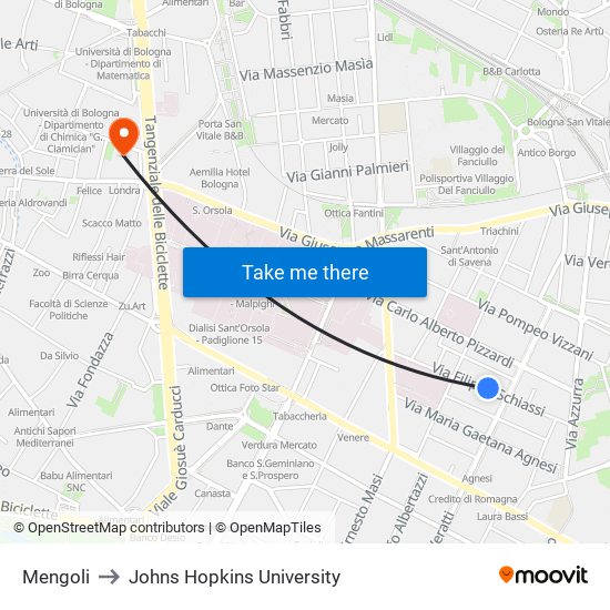 Mengoli to Johns Hopkins University map