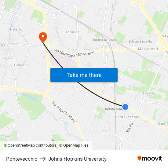 Pontevecchio to Johns Hopkins University map