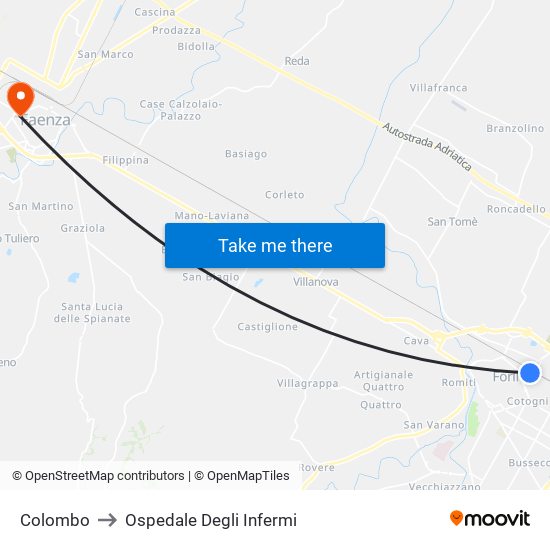 Colombo to Ospedale Degli Infermi map