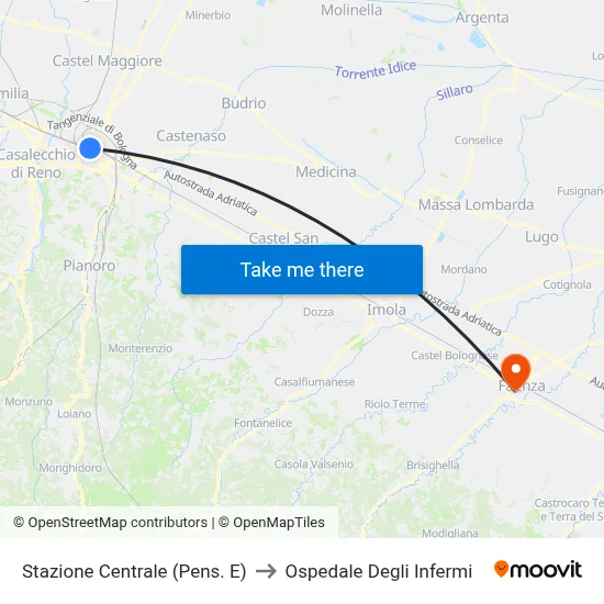 Stazione Centrale (Pens. E) to Ospedale Degli Infermi map