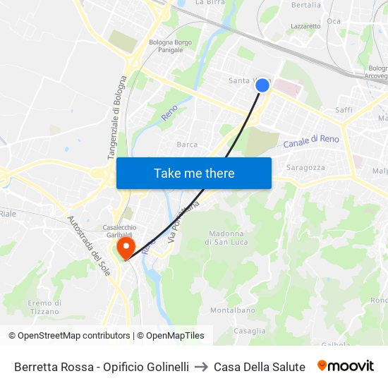 Berretta Rossa - Opificio Golinelli to Casa Della Salute map