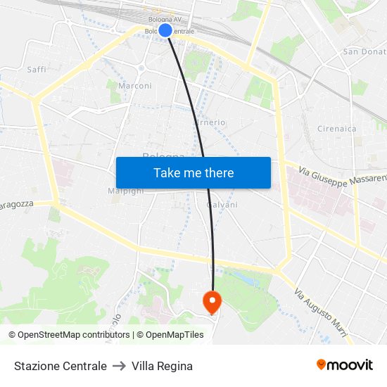 Stazione Centrale to Villa Regina map