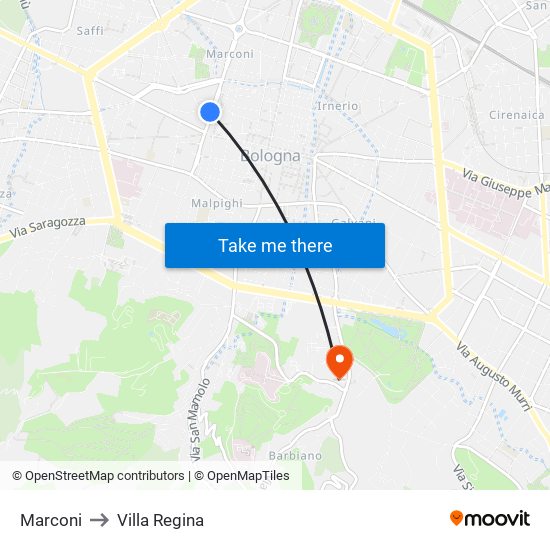 Marconi to Villa Regina map