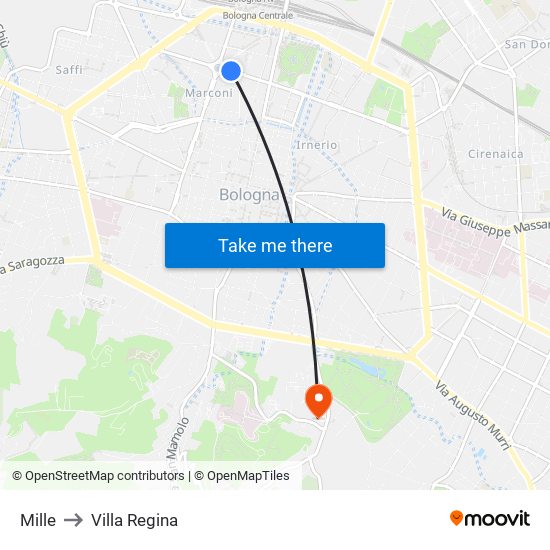 Mille to Villa Regina map