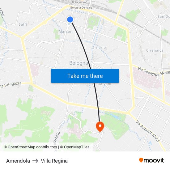 Amendola to Villa Regina map