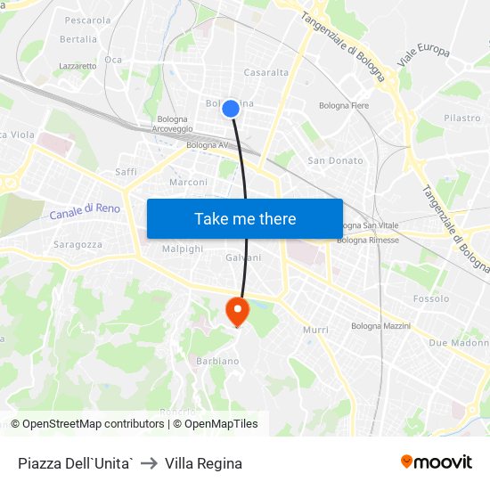 Piazza Dell`Unita` to Villa Regina map