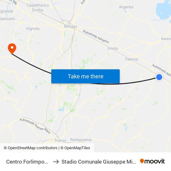 Centro Forlimpopoli to Stadio Comunale Giuseppe Minelli map