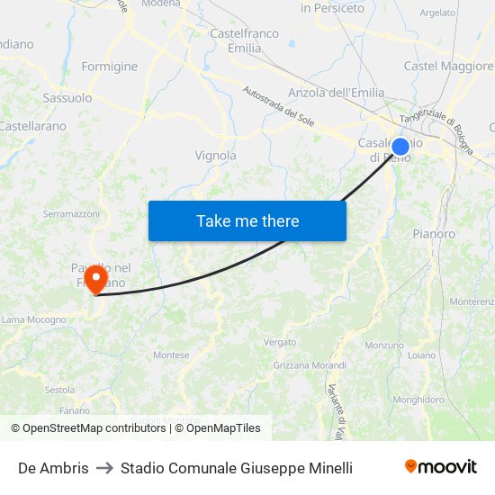 De Ambris to Stadio Comunale Giuseppe Minelli map