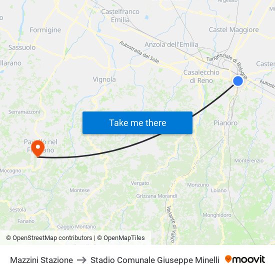 Mazzini Stazione to Stadio Comunale Giuseppe Minelli map