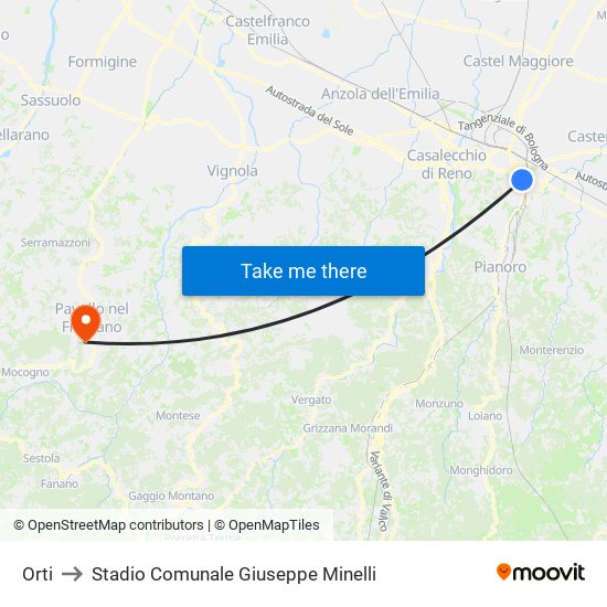 Orti to Stadio Comunale Giuseppe Minelli map