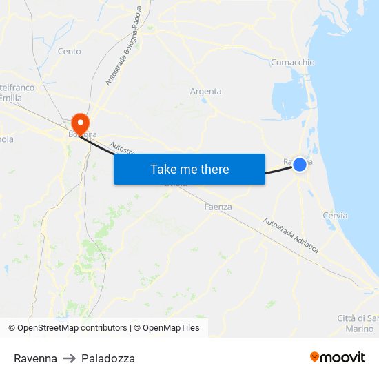 Ravenna to Paladozza map