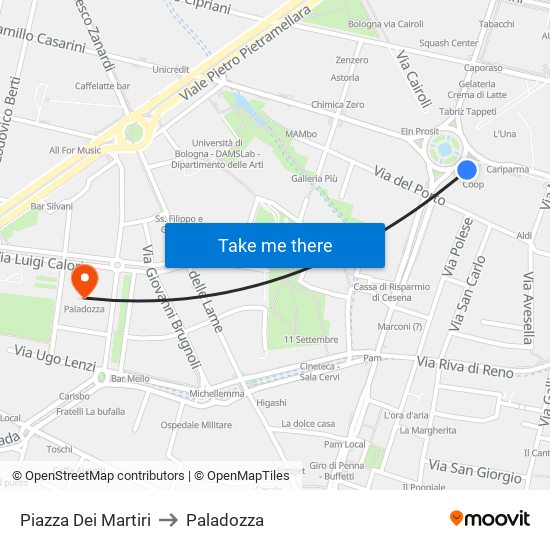 Piazza Dei Martiri to Paladozza map