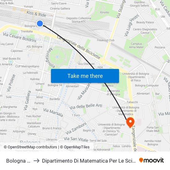 Bologna Centrale to Dipartimento Di Matematica Per Le Scienze Economiche E Sociali map