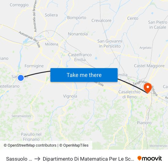 Sassuolo Terminal to Dipartimento Di Matematica Per Le Scienze Economiche E Sociali map