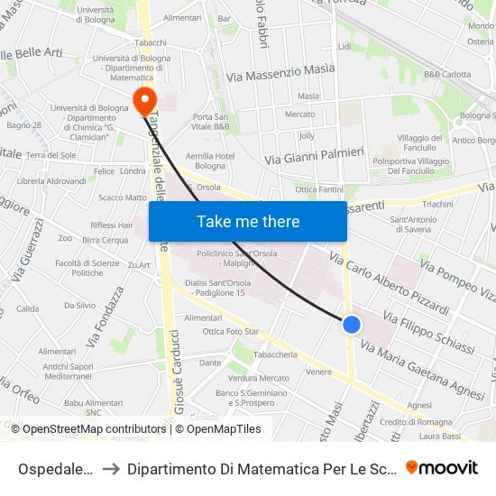 Ospedale Malpighi to Dipartimento Di Matematica Per Le Scienze Economiche E Sociali map