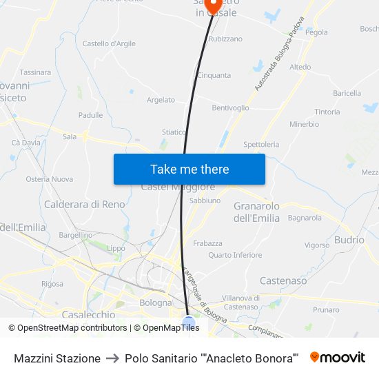 Mazzini Stazione to Polo Sanitario ""Anacleto Bonora"" map