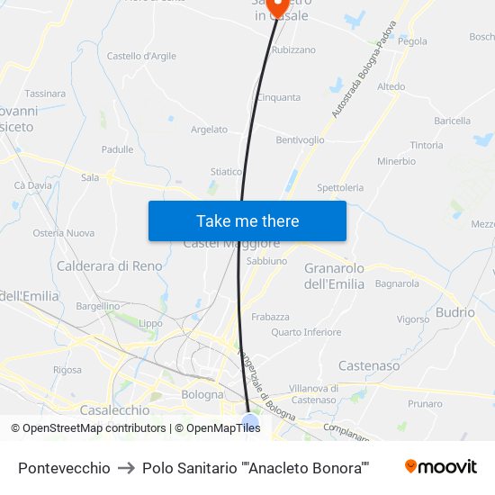Pontevecchio to Polo Sanitario ""Anacleto Bonora"" map