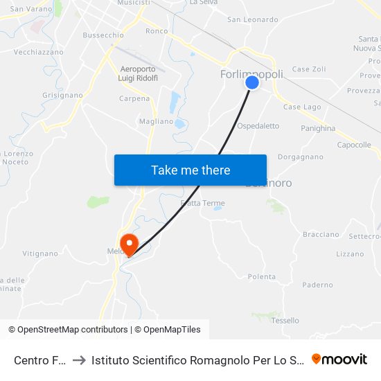 Centro Forlimpopoli to Istituto Scientifico Romagnolo Per Lo Studio E La Cura Dei Tumori (I.R.S.T.) S.R.L. map