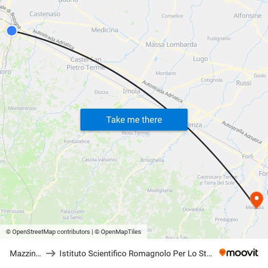 Mazzini Stazione to Istituto Scientifico Romagnolo Per Lo Studio E La Cura Dei Tumori (I.R.S.T.) S.R.L. map