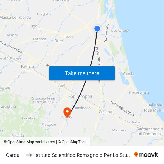 Carducci Liceo to Istituto Scientifico Romagnolo Per Lo Studio E La Cura Dei Tumori (I.R.S.T.) S.R.L. map