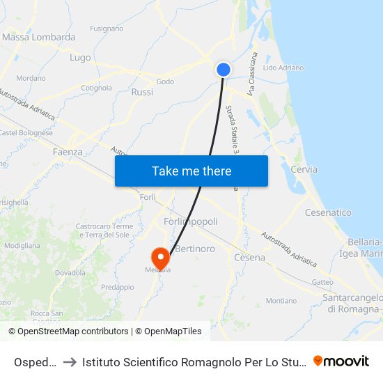 Ospedale Randi to Istituto Scientifico Romagnolo Per Lo Studio E La Cura Dei Tumori (I.R.S.T.) S.R.L. map