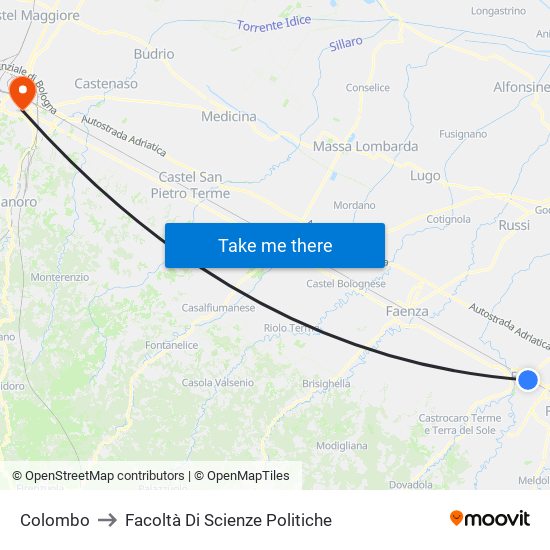 Colombo to Facoltà Di Scienze Politiche map