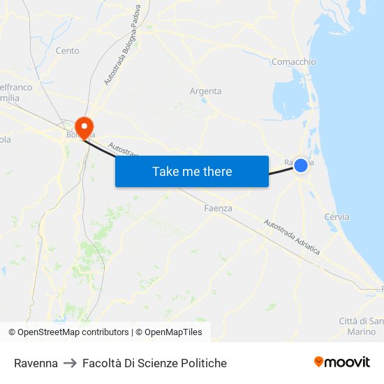 Ravenna to Facoltà Di Scienze Politiche map