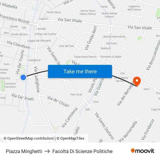 Piazza Minghetti to Facoltà Di Scienze Politiche map