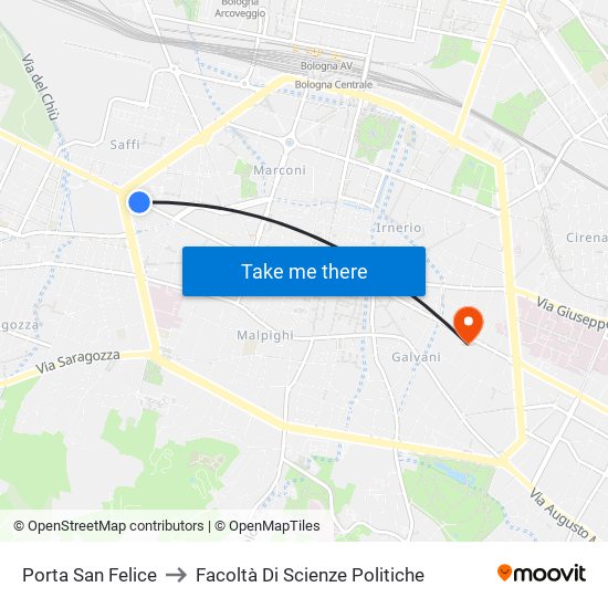 Porta San Felice to Facoltà Di Scienze Politiche map