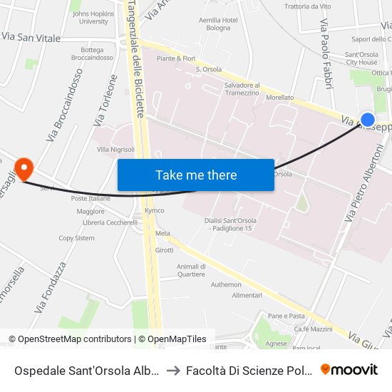 Ospedale Sant'Orsola Albertoni to Facoltà Di Scienze Politiche map