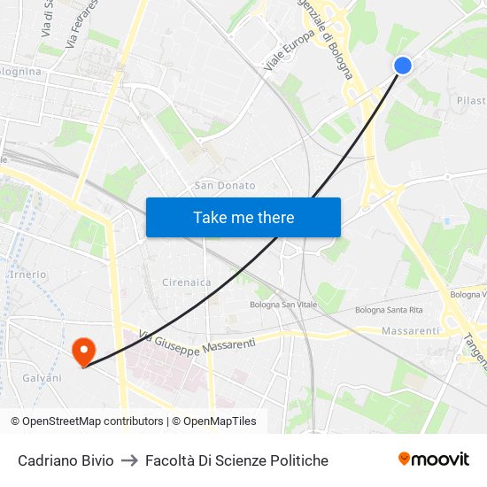 Cadriano Bivio to Facoltà Di Scienze Politiche map