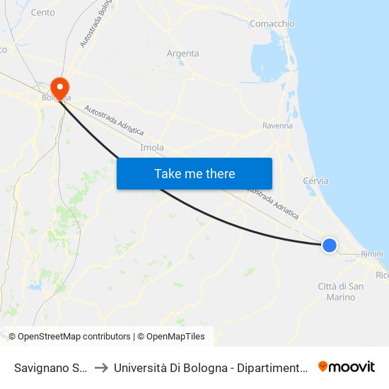 Savignano Sul Rubicone to Università Di Bologna - Dipartimento Di Chimica ""G. Ciamician"" map