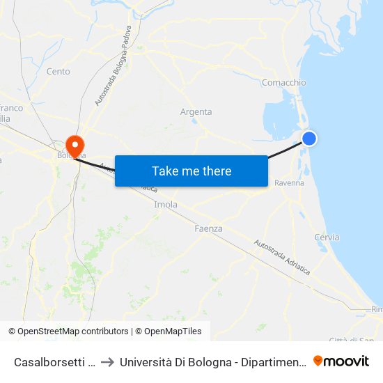 Casalborsetti Viale Al Mare to Università Di Bologna - Dipartimento Di Chimica ""G. Ciamician"" map
