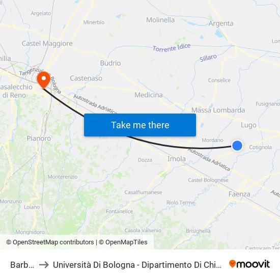 Barbiano to Università Di Bologna - Dipartimento Di Chimica ""G. Ciamician"" map