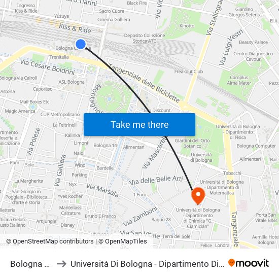 Bologna Centrale to Università Di Bologna - Dipartimento Di Chimica ""G. Ciamician"" map