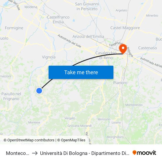 Montecorone Bv to Università Di Bologna - Dipartimento Di Chimica ""G. Ciamician"" map