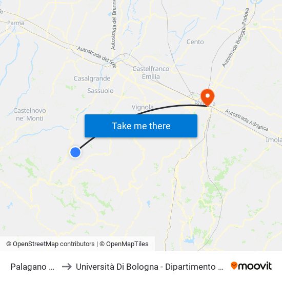 Palagano Municipio to Università Di Bologna - Dipartimento Di Chimica ""G. Ciamician"" map