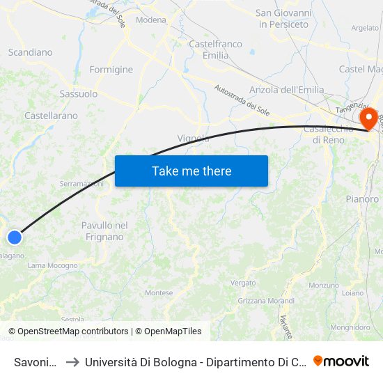 Savoniero Bv to Università Di Bologna - Dipartimento Di Chimica ""G. Ciamician"" map