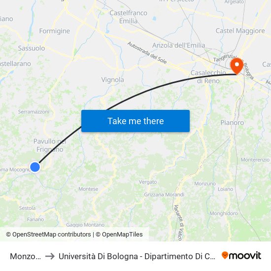 Monzone Bv to Università Di Bologna - Dipartimento Di Chimica ""G. Ciamician"" map