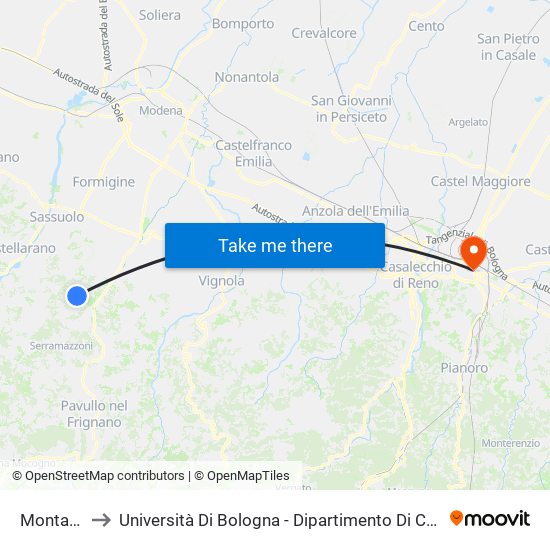 Montardone to Università Di Bologna - Dipartimento Di Chimica ""G. Ciamician"" map