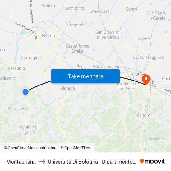 Montagnana Di Sopra to Università Di Bologna - Dipartimento Di Chimica ""G. Ciamician"" map