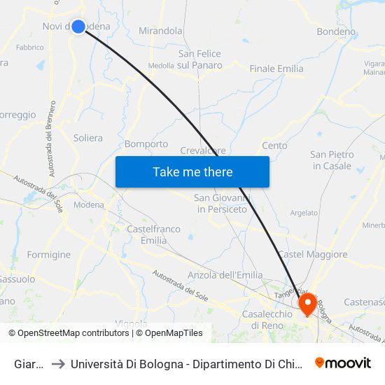 Giardino to Università Di Bologna - Dipartimento Di Chimica ""G. Ciamician"" map