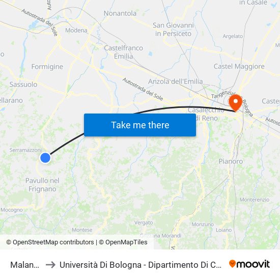 Malandrone to Università Di Bologna - Dipartimento Di Chimica ""G. Ciamician"" map