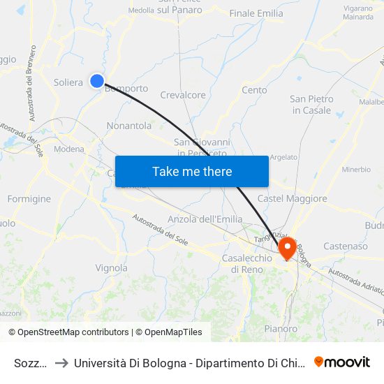 Sozzigalli to Università Di Bologna - Dipartimento Di Chimica ""G. Ciamician"" map