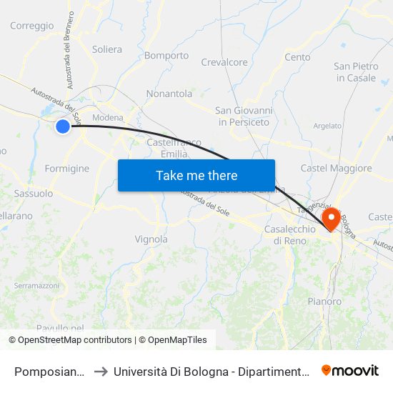 Pomposiana Caseificio to Università Di Bologna - Dipartimento Di Chimica ""G. Ciamician"" map