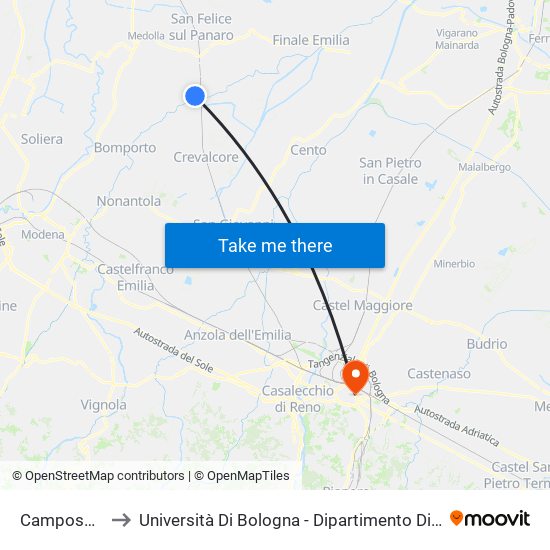 Camposanto Ind. to Università Di Bologna - Dipartimento Di Chimica ""G. Ciamician"" map