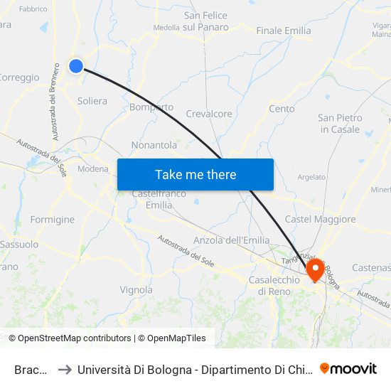 Bracciano to Università Di Bologna - Dipartimento Di Chimica ""G. Ciamician"" map