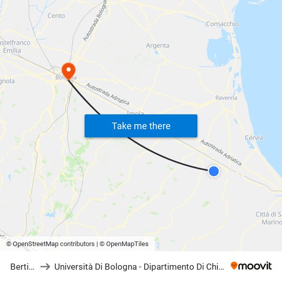 Bertinoro to Università Di Bologna - Dipartimento Di Chimica ""G. Ciamician"" map