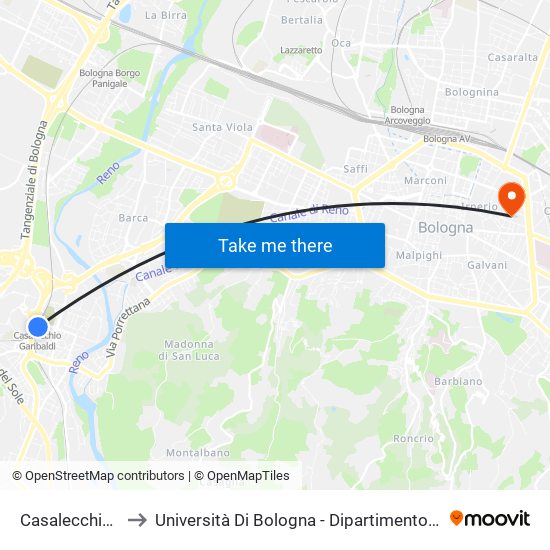 Casalecchio Garibaldi to Università Di Bologna - Dipartimento Di Chimica ""G. Ciamician"" map