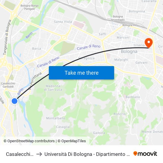 Casalecchio Di Reno to Università Di Bologna - Dipartimento Di Chimica ""G. Ciamician"" map